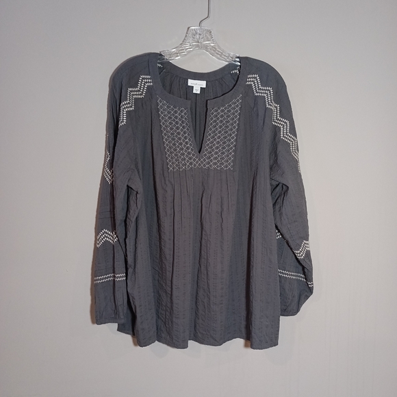 Pure Jill Collection Gray Embroidered Women's Top Size XL - Picture 1 of 7
